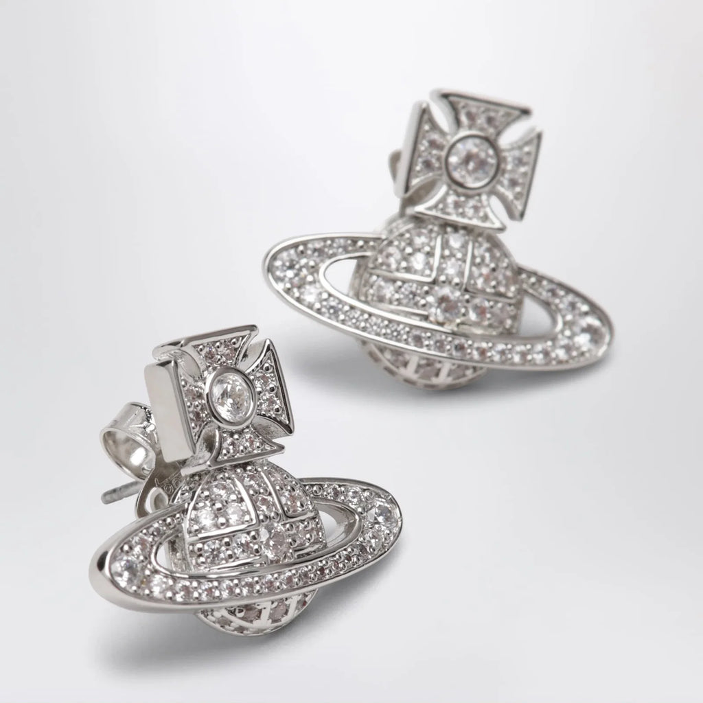 Vivienne Westwood Platinum-Tone Metal Orb Earrings with Crystals