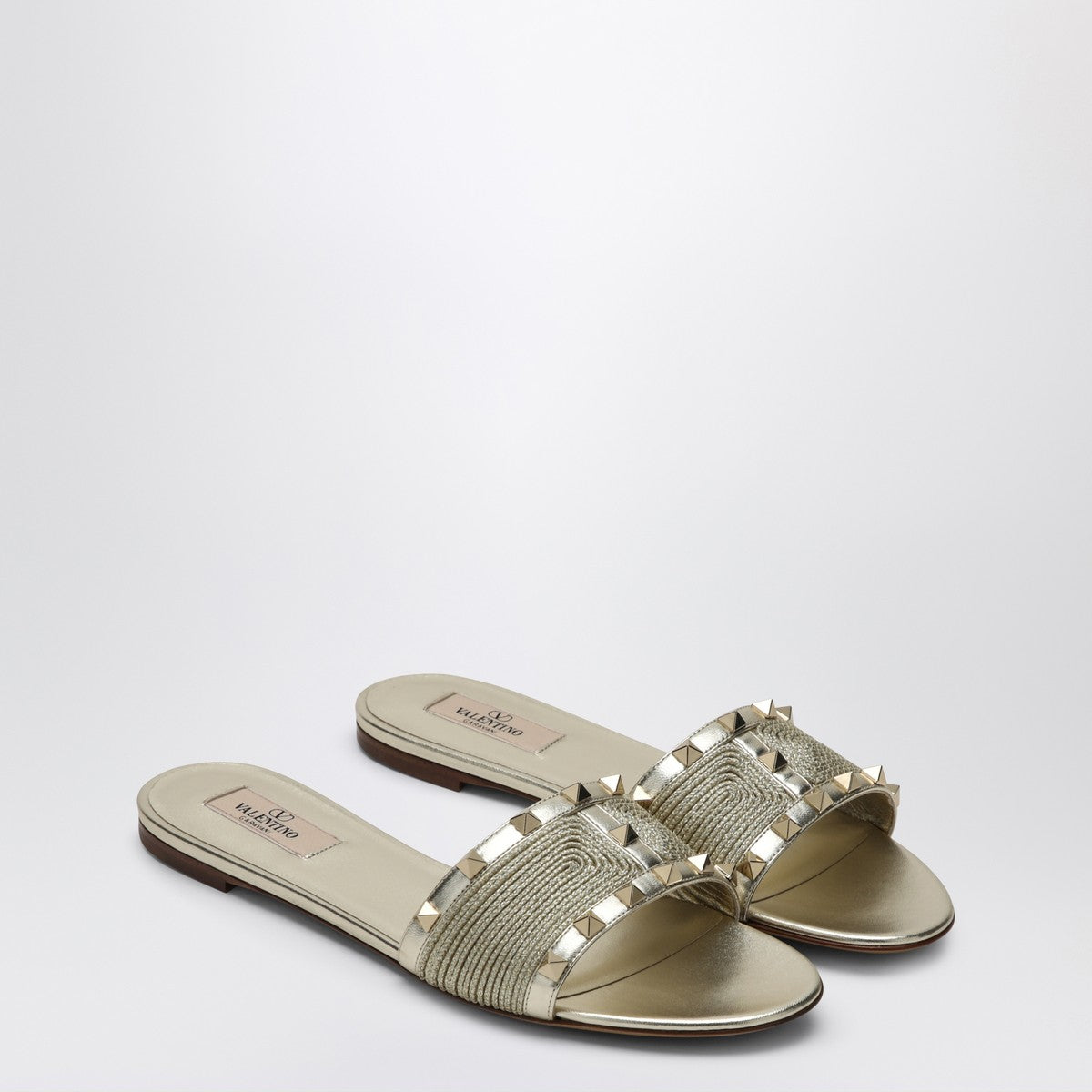 Valentino Garavani Roman Stud Sandals in Platinum Colour