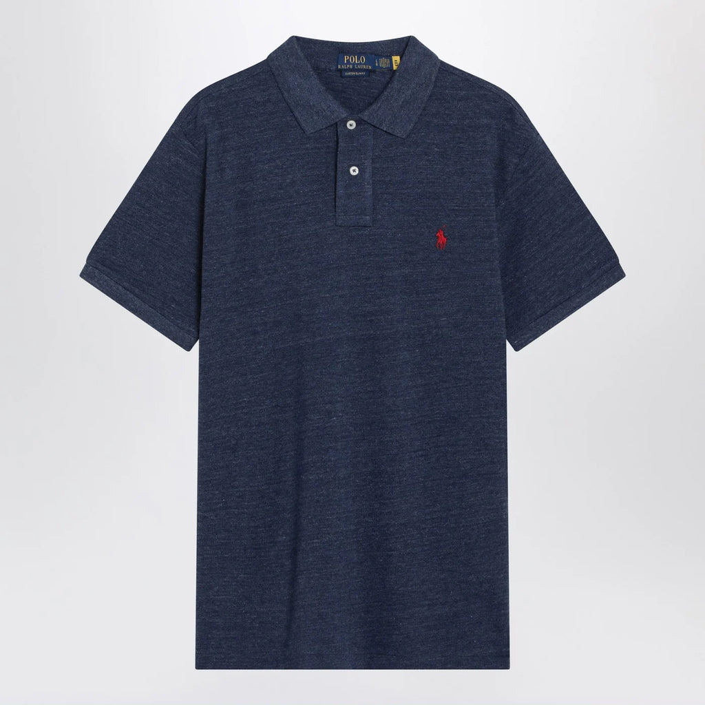 Polo Ralph Lauren Navy mélange cotton Custom Slim-Fit polo shirt