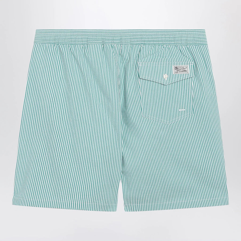 Polo Ralph Lauren Traveler striped white/green seersucker swim shorts