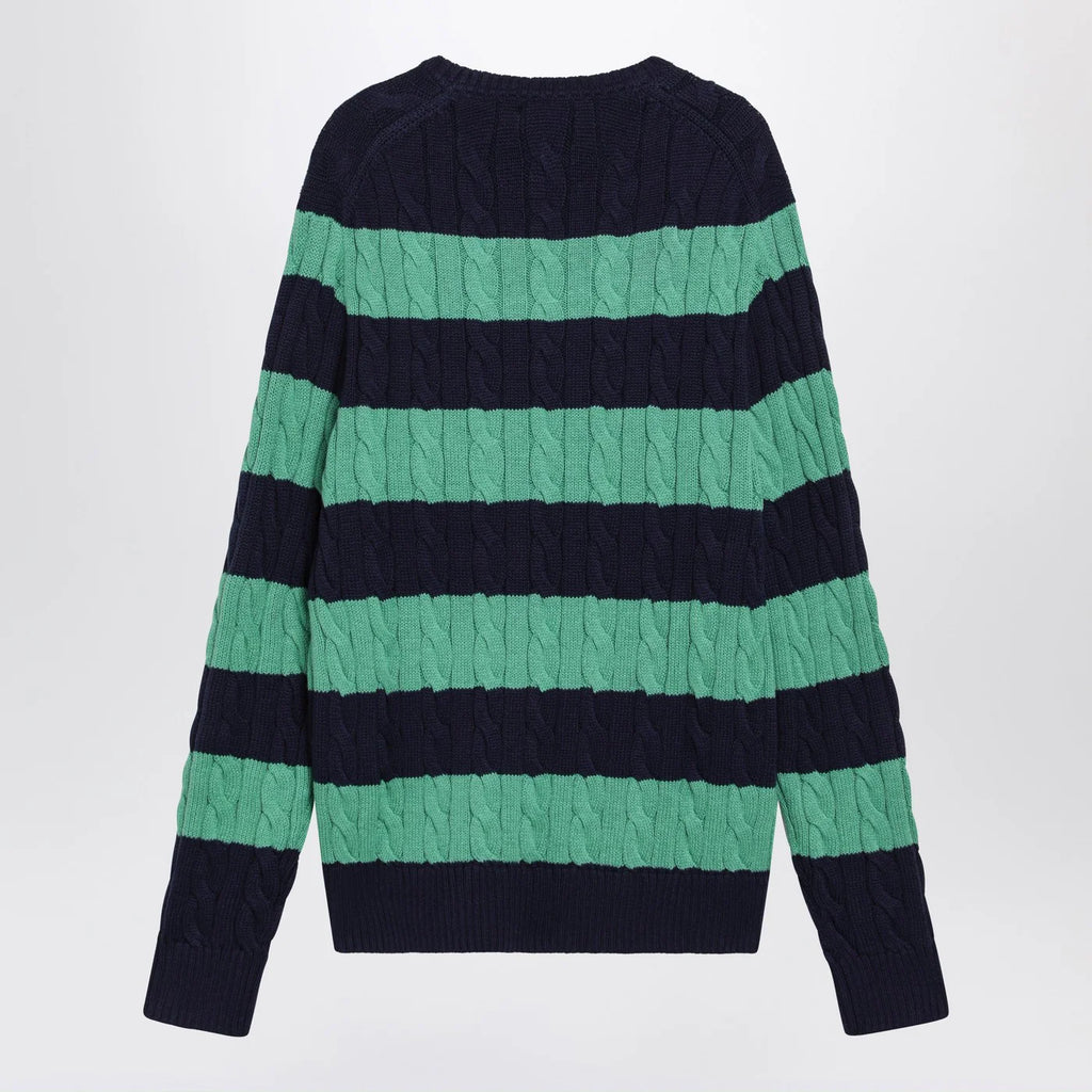 Polo Ralph Lauren Navy blue/green striped cable knit sweater