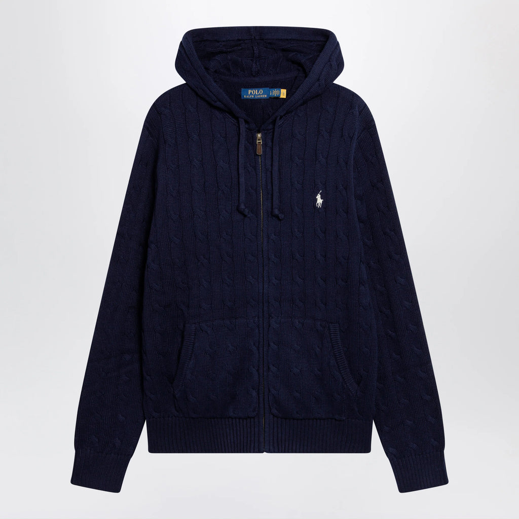 Polo Ralph Lauren Navy blue cotton cable-knit zip-up cardigan
