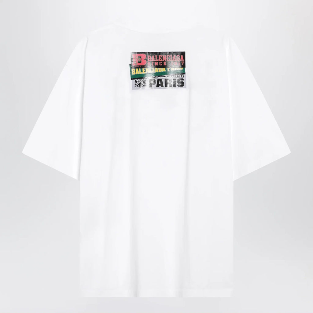 Balenciaga Bumper Stickers medium-fit cotton T-shirt in white