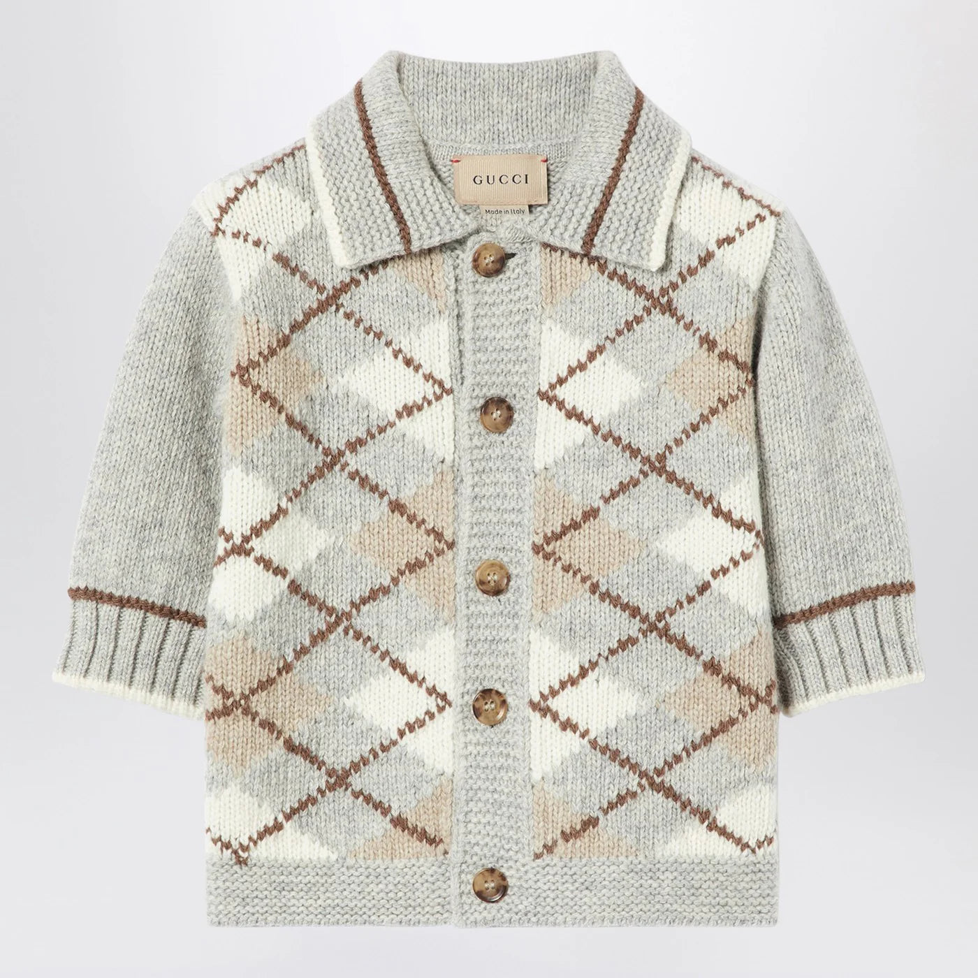 GUCCI Cardigan with grey/beige argyle inlay