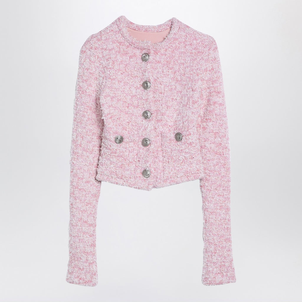 Balenciaga Pink cotton blend tweed cropped cardigan