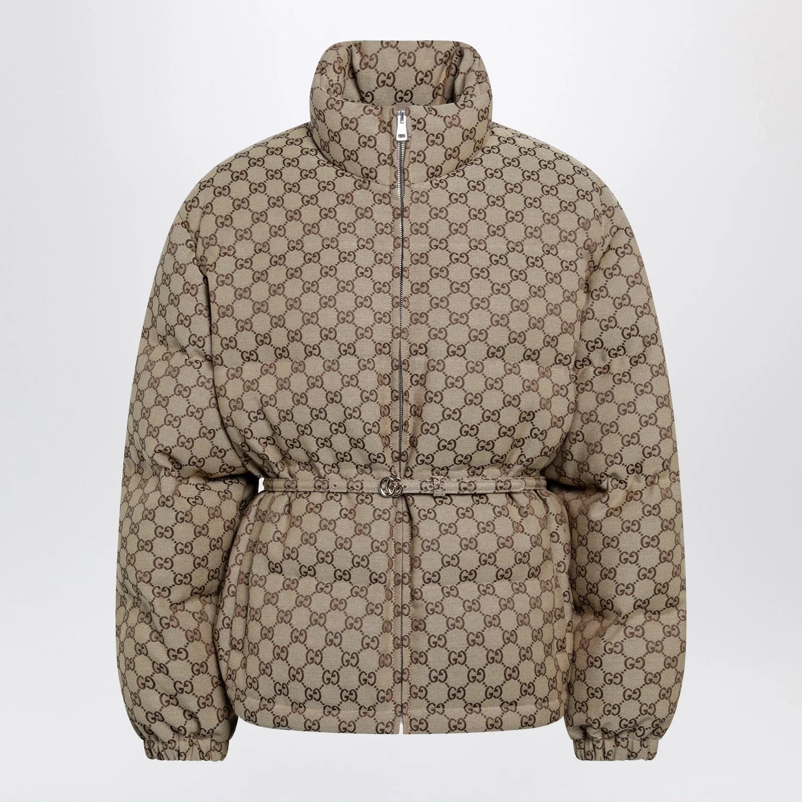 GUCCI Belted jacket in beige GG fabric