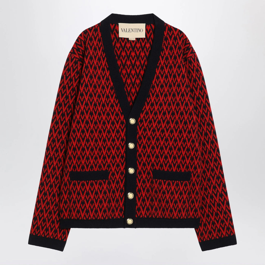 Valentino Jacquard patterned cardigan Toute la V red/navy blue