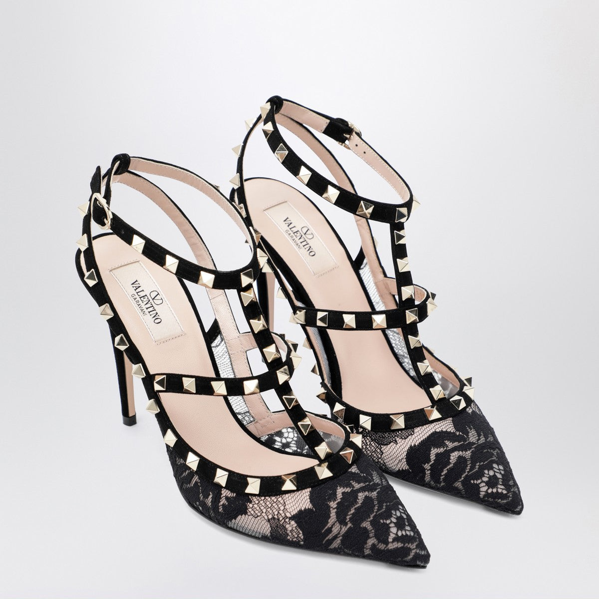 Valentino Garavani High black Rockstud lace pumps