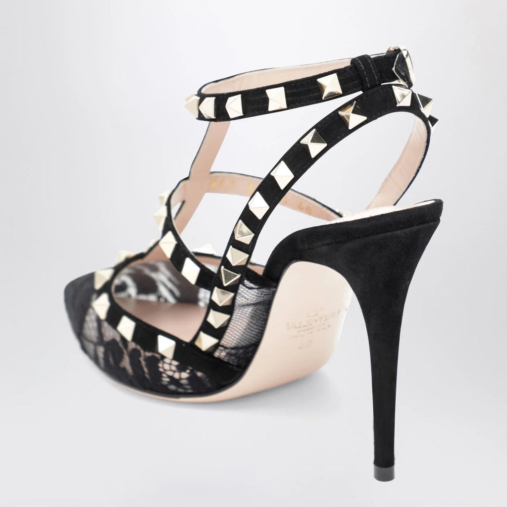 Valentino Garavani High black Rockstud lace pumps