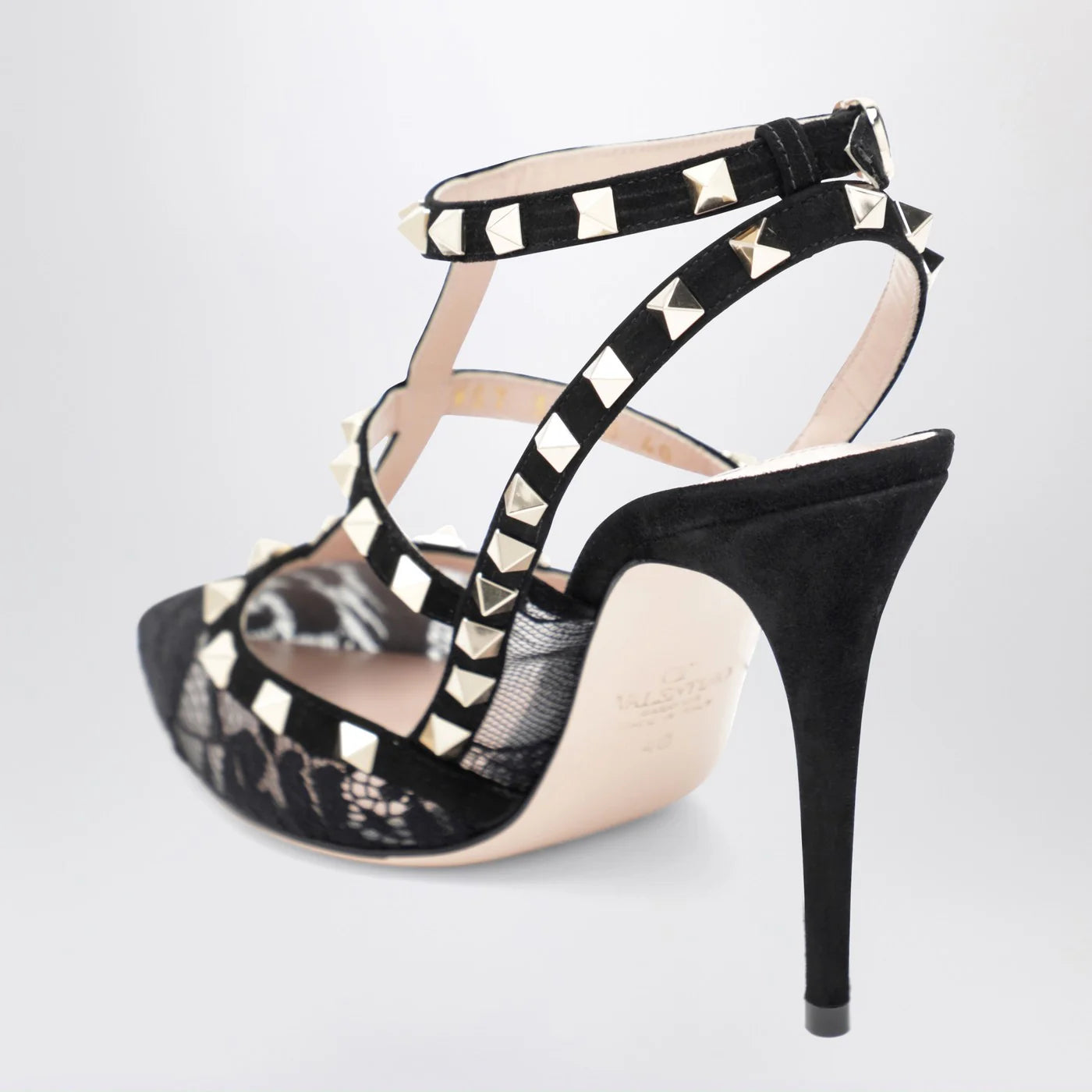 Valentino Garavani High black Rockstud lace pumps