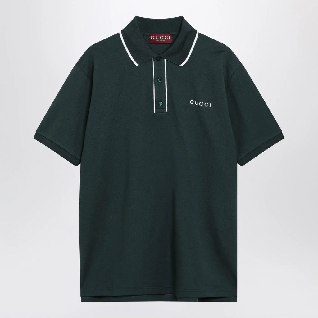 GUCCI Petrol-green cotton piqué polo shirt