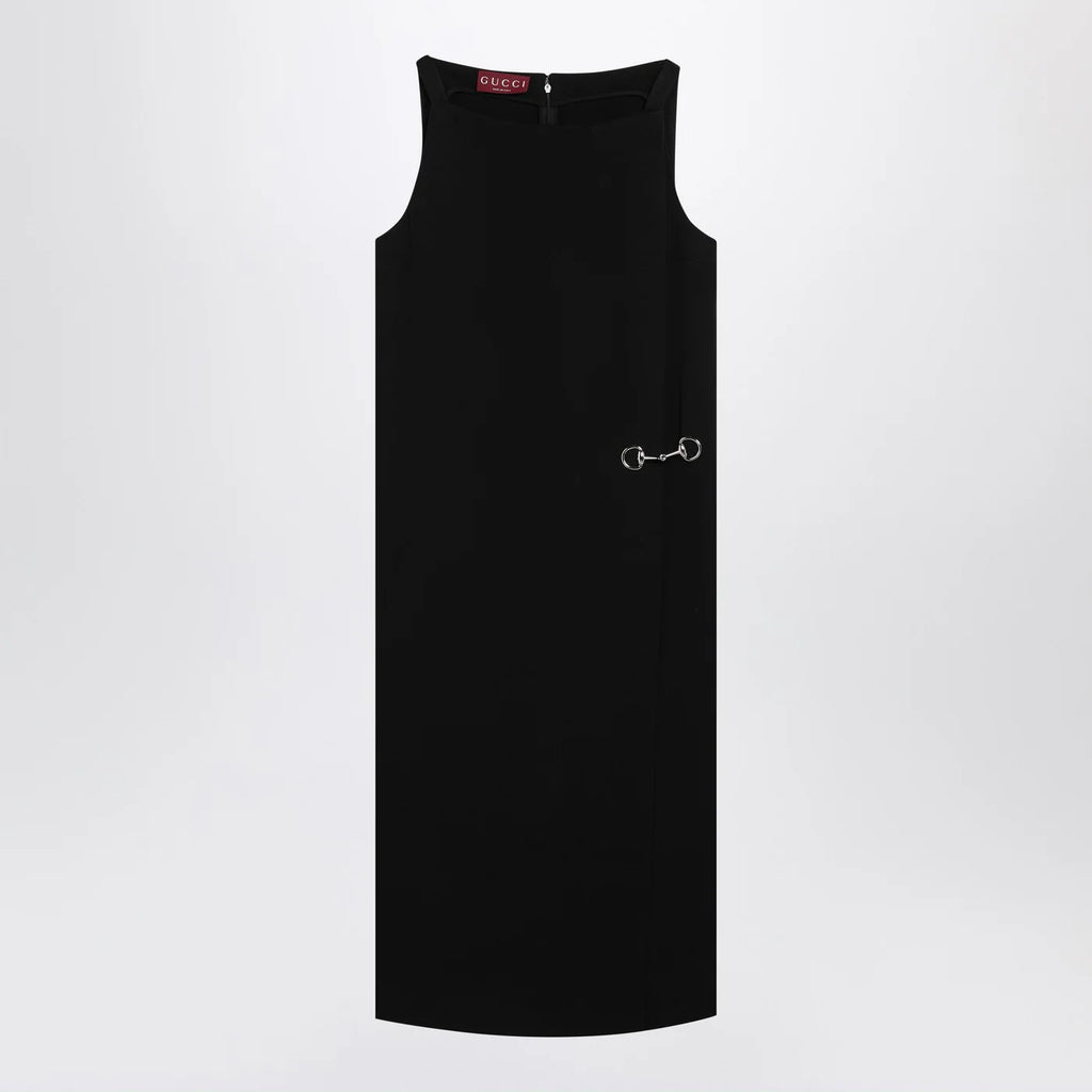 GUCCI Black viscose sablé dress with horsebit