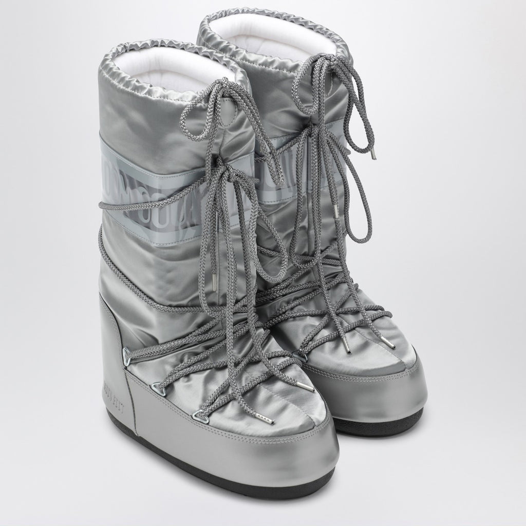 Moon Boot Icon Glace silver satin boots
