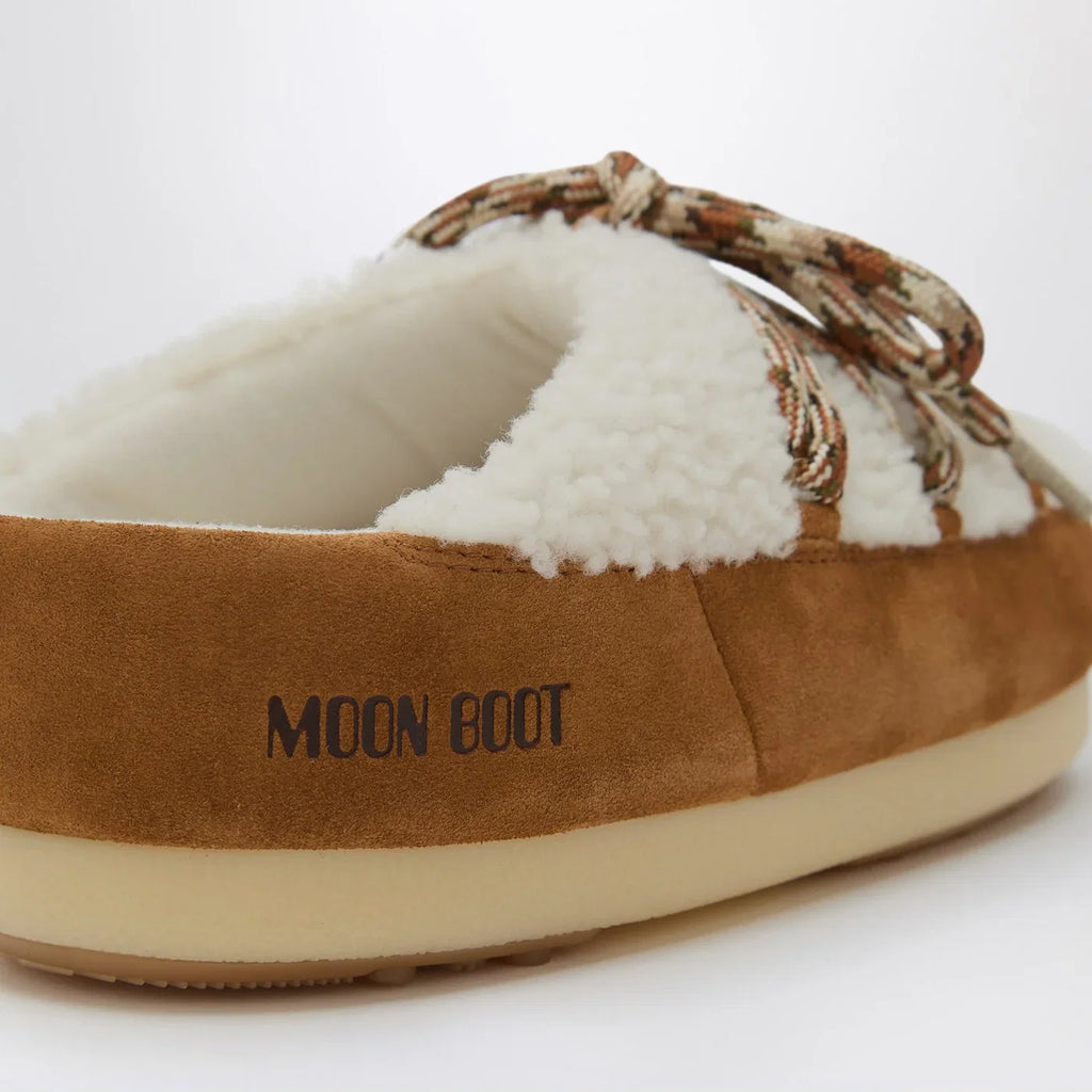 Moon Boot White shearling and suede mules