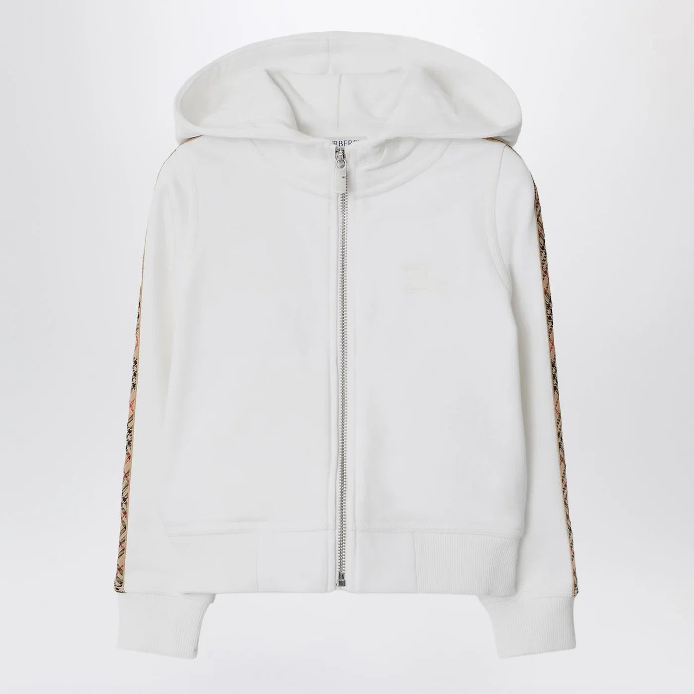 Burberry White zip hoodie with Check trims