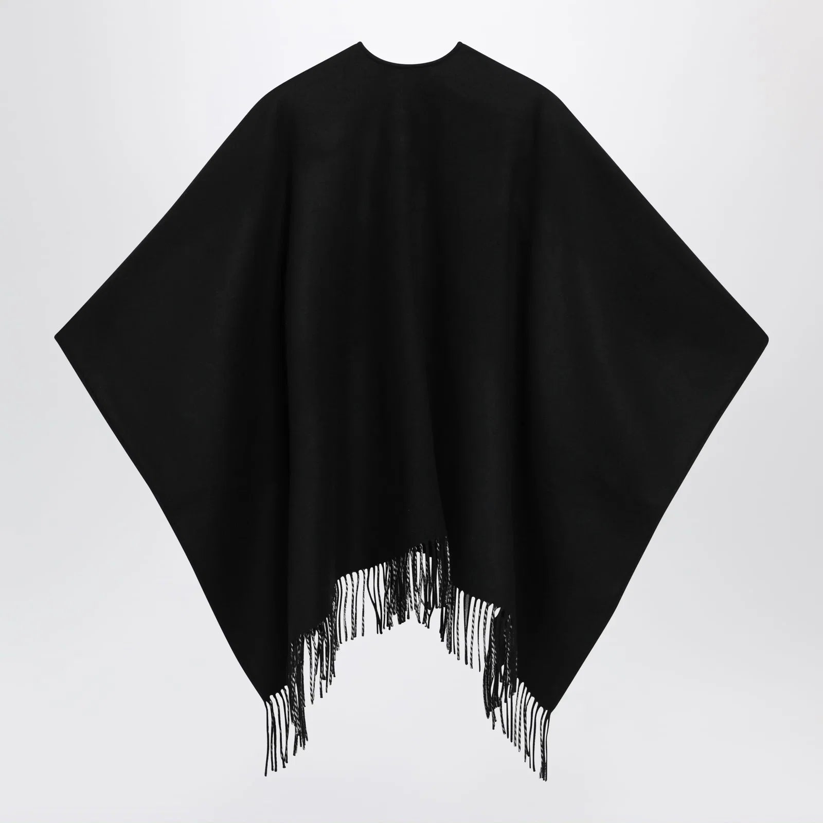 Burberry Reversible wool check cape with fringes in black