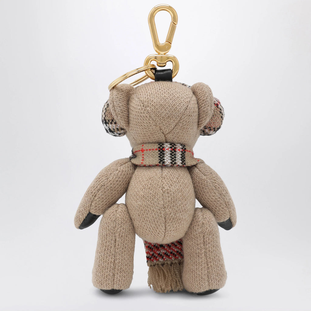 Burberry Thomas teddy bear charm in wool and cashmere, sand