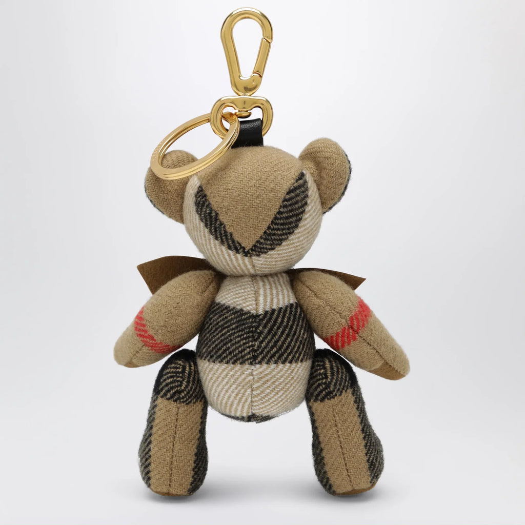 Burberry Thomas teddy bear charm in check cashmere, beige