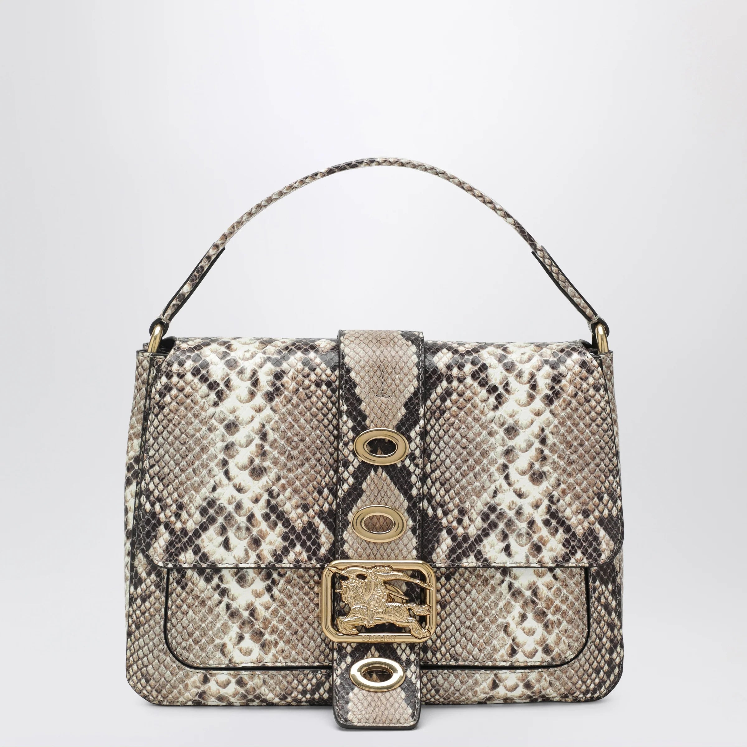 Burberry Small Rider bag in calf leather, Natural/Dk Brown