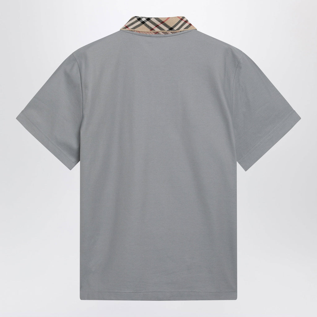 Burberry Grey cotton polo with Check collar