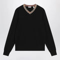 Burberry Black wool sweater with Check motif neckline