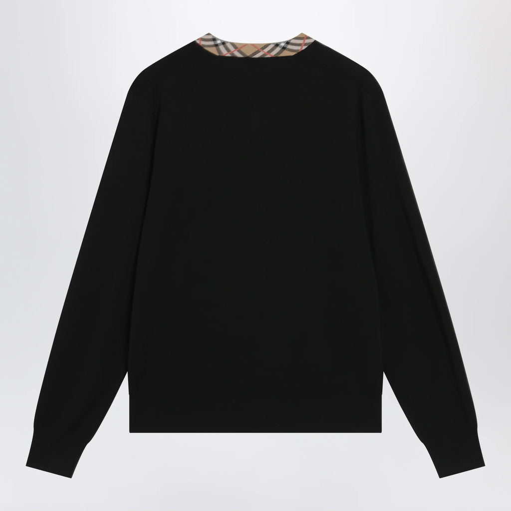 Burberry Black wool sweater with Check motif neckline