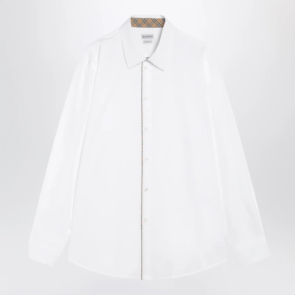 Burberry Classic-fit cotton poplin shirt with Check trim, white