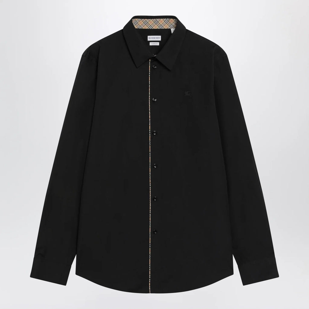 Burberry Classic-fit cotton poplin shirt with Check trim, black