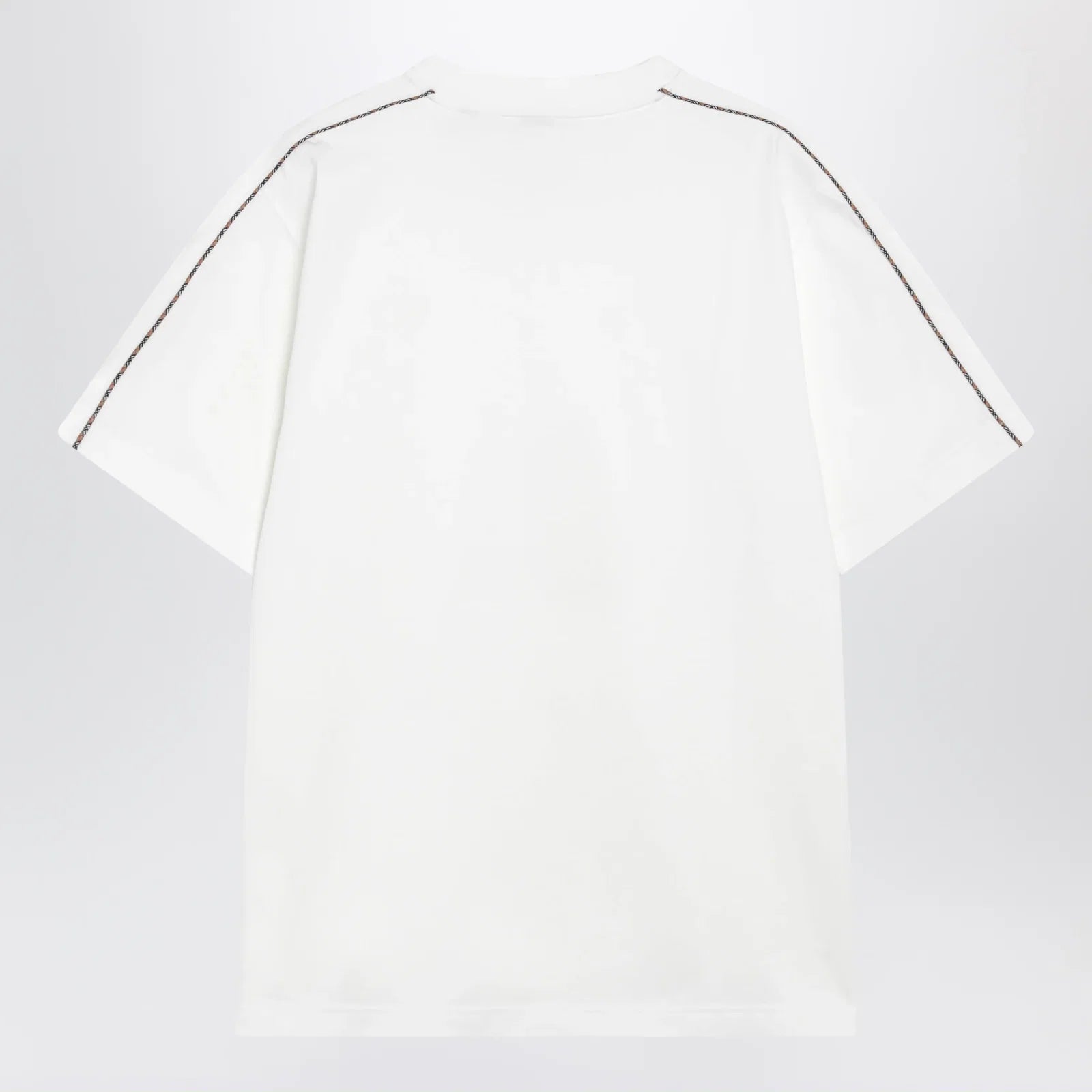 Burberry Cotton T-shirt with Check trim in Chalk