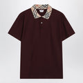 Burberry Cotton polo shirt with Check collar in vineyard red