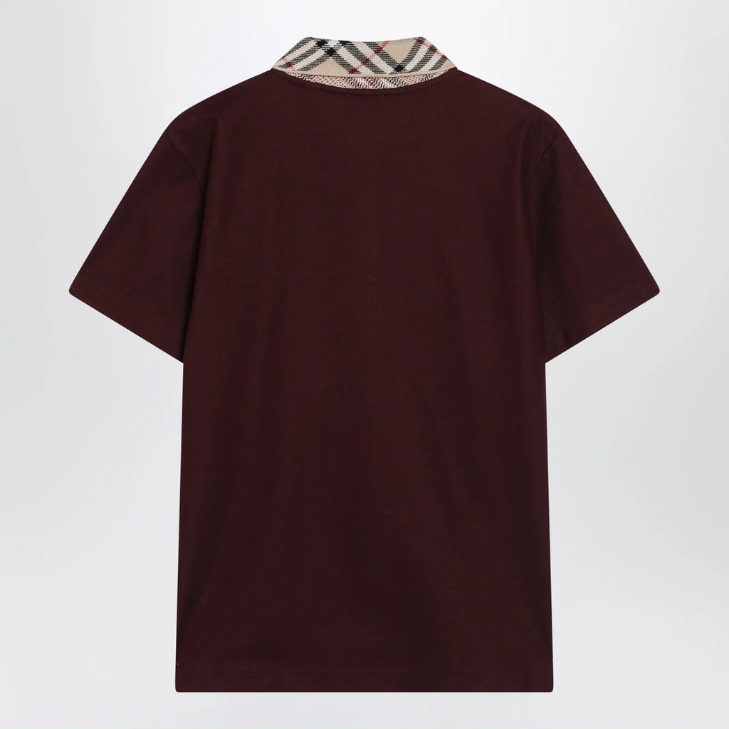 Burberry Cotton polo shirt with Check collar in vineyard red