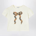 Burberry Chalk white T-shirt with bow with Checked pattern