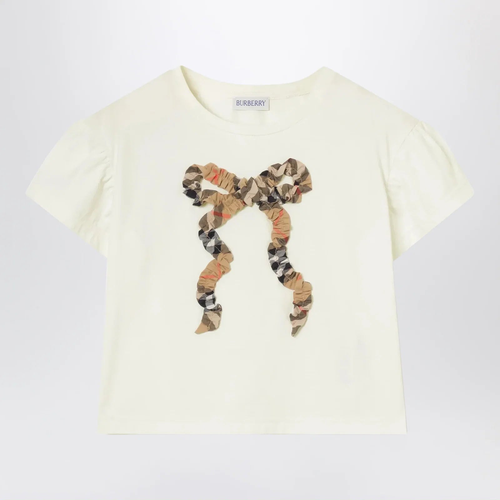 Burberry Chalk white T-shirt with bow with Checked pattern