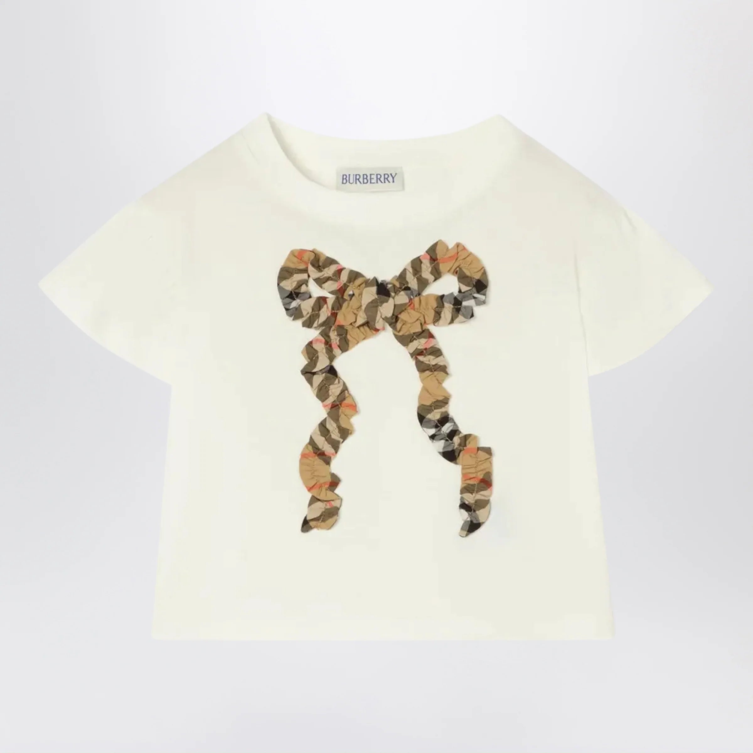 Burberry Chalk white T-shirt with bow with Checked pattern