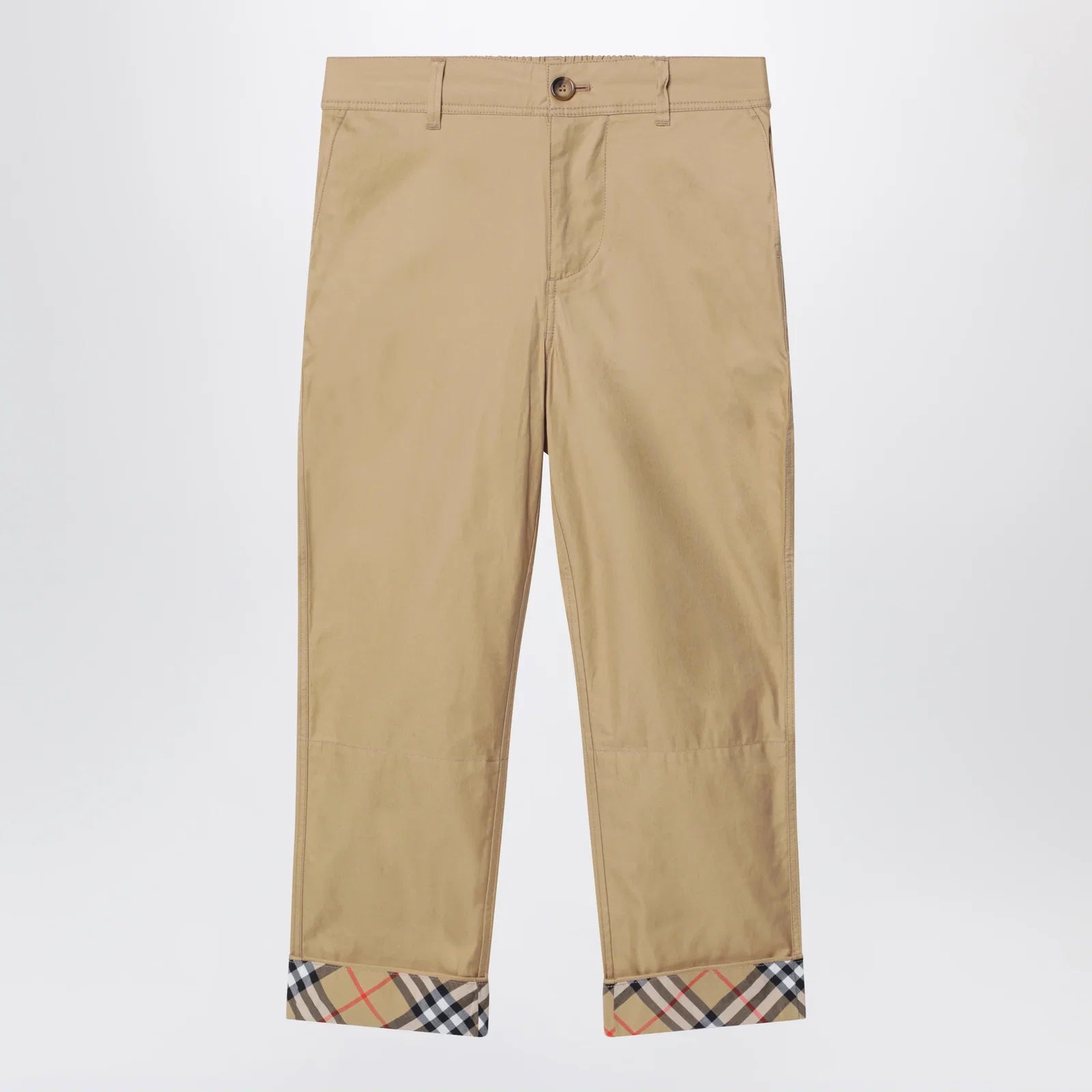 Burberry Beige cuffed trousers with Check motif