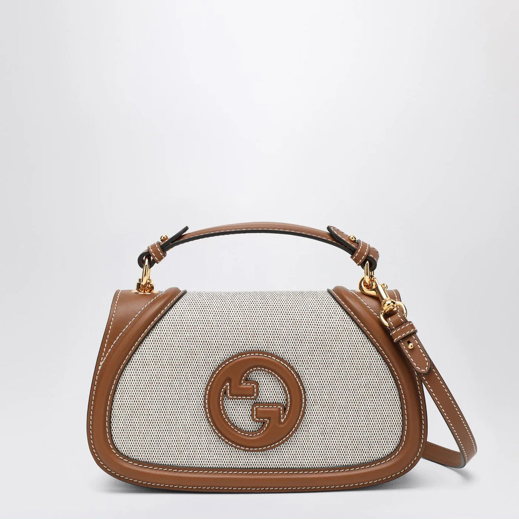 GUCCI Blondie medium minus bag in fabric and brown leather