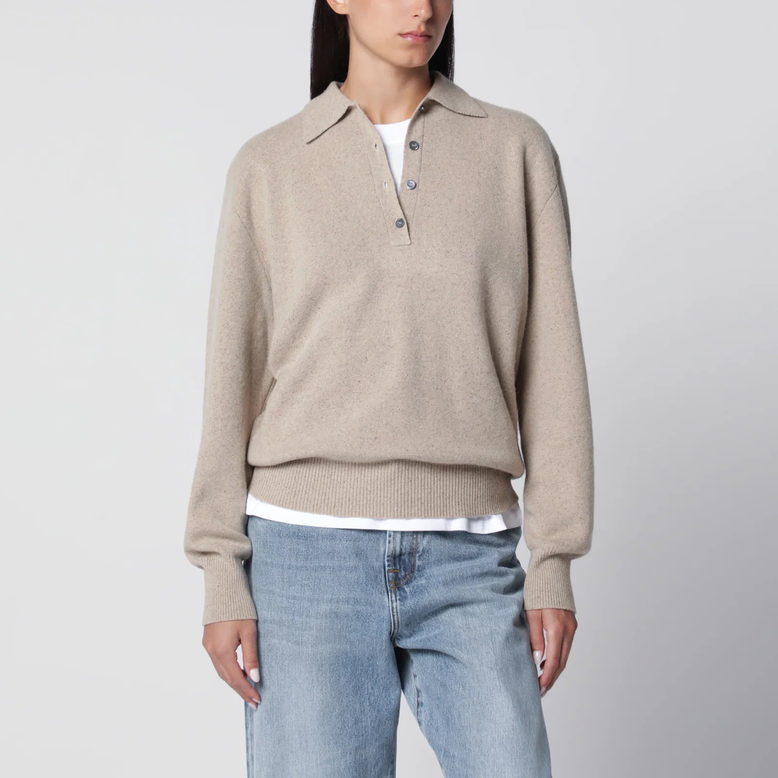 Róhe Stone Mélange Wool and Cashmere Polo Shirt