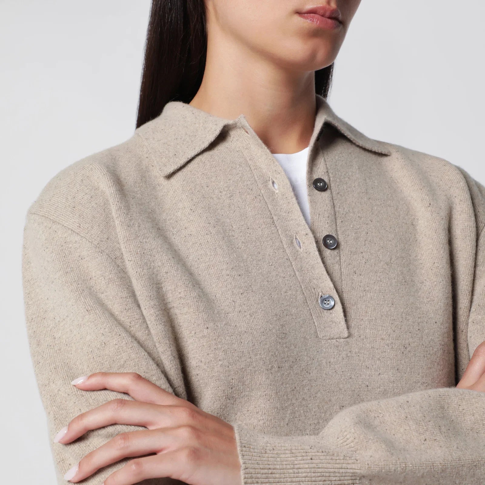 Róhe Stone Mélange Wool and Cashmere Polo Shirt