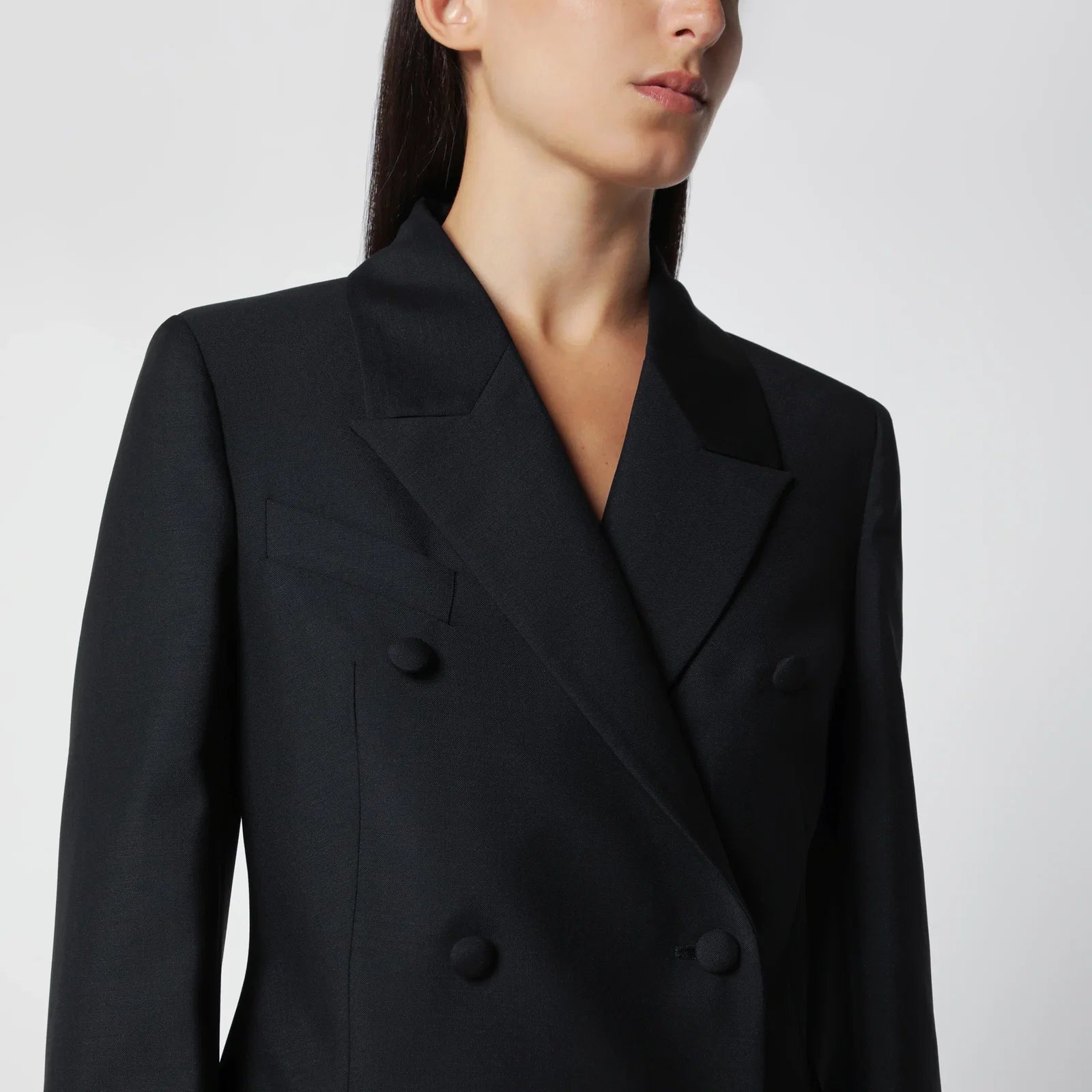 Róhe Black Double-Breasted Wool-Blend Jacket