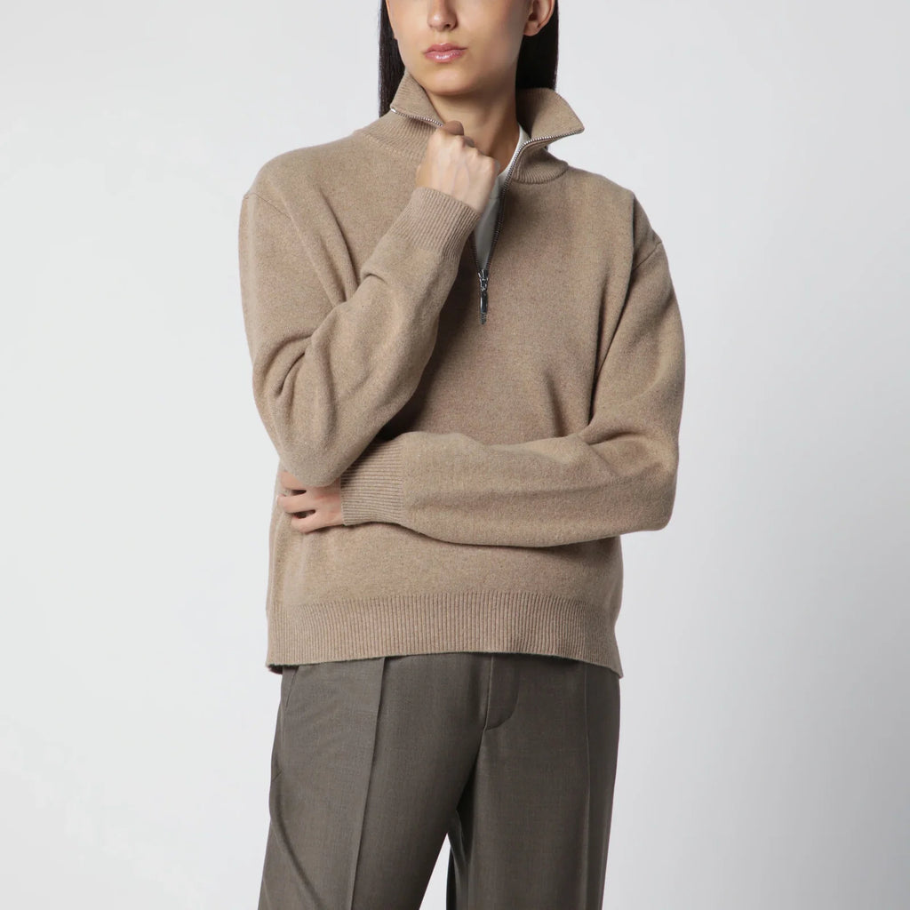 Róhe Camel Mouline Knit Zip Polo Shirt