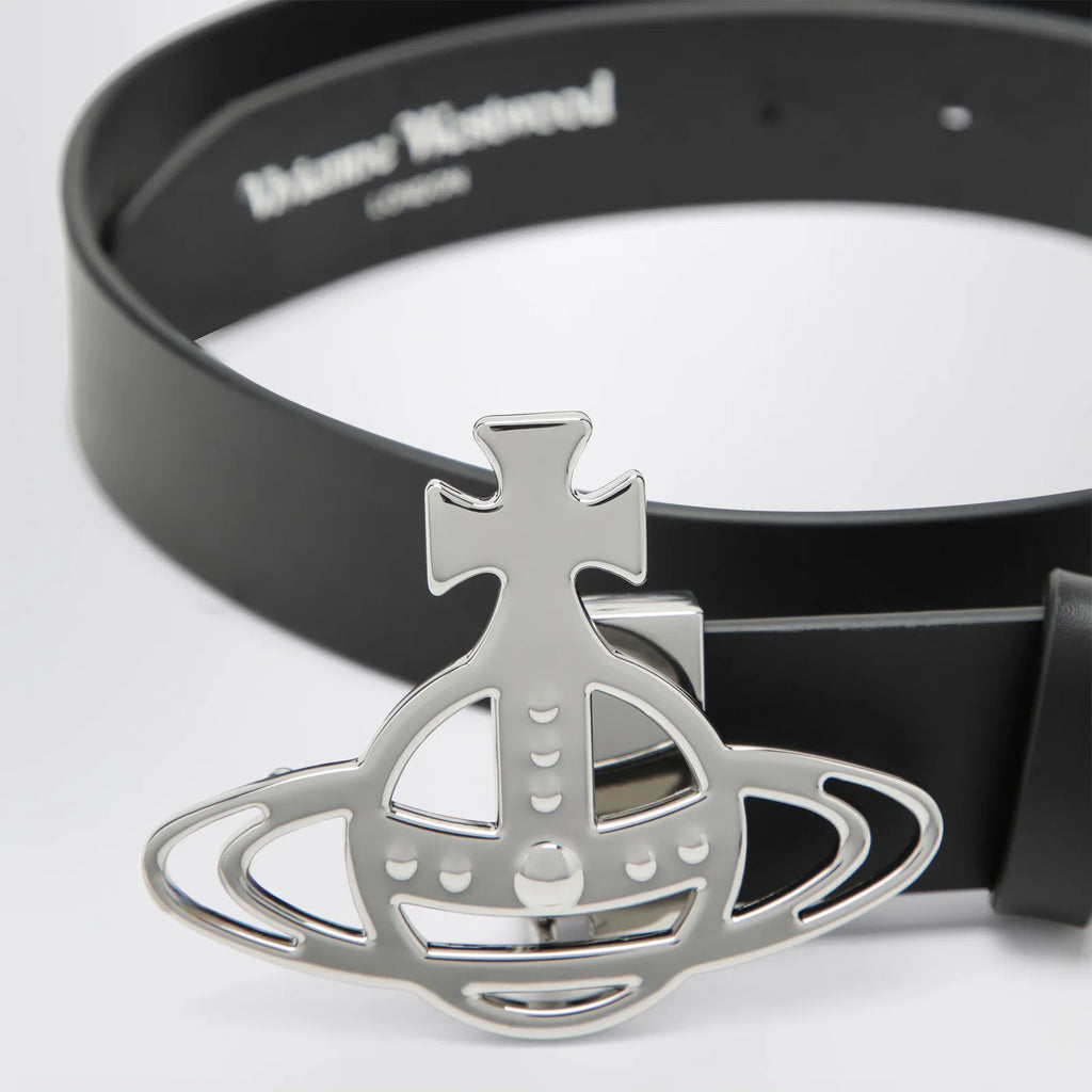 Vivienne Westwood Leather belt with Orb buckle in black
