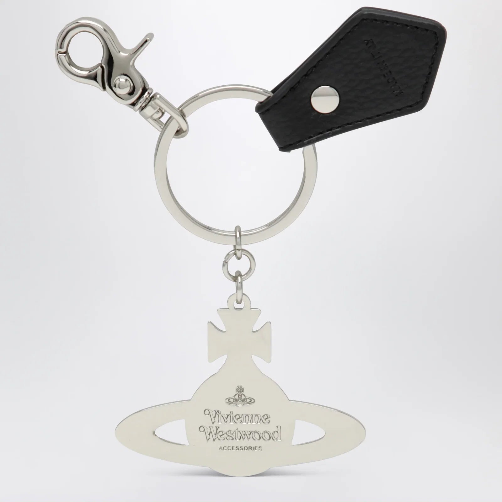 Vivienne Westwood Hammered Orb keyring in hammered iron, silver