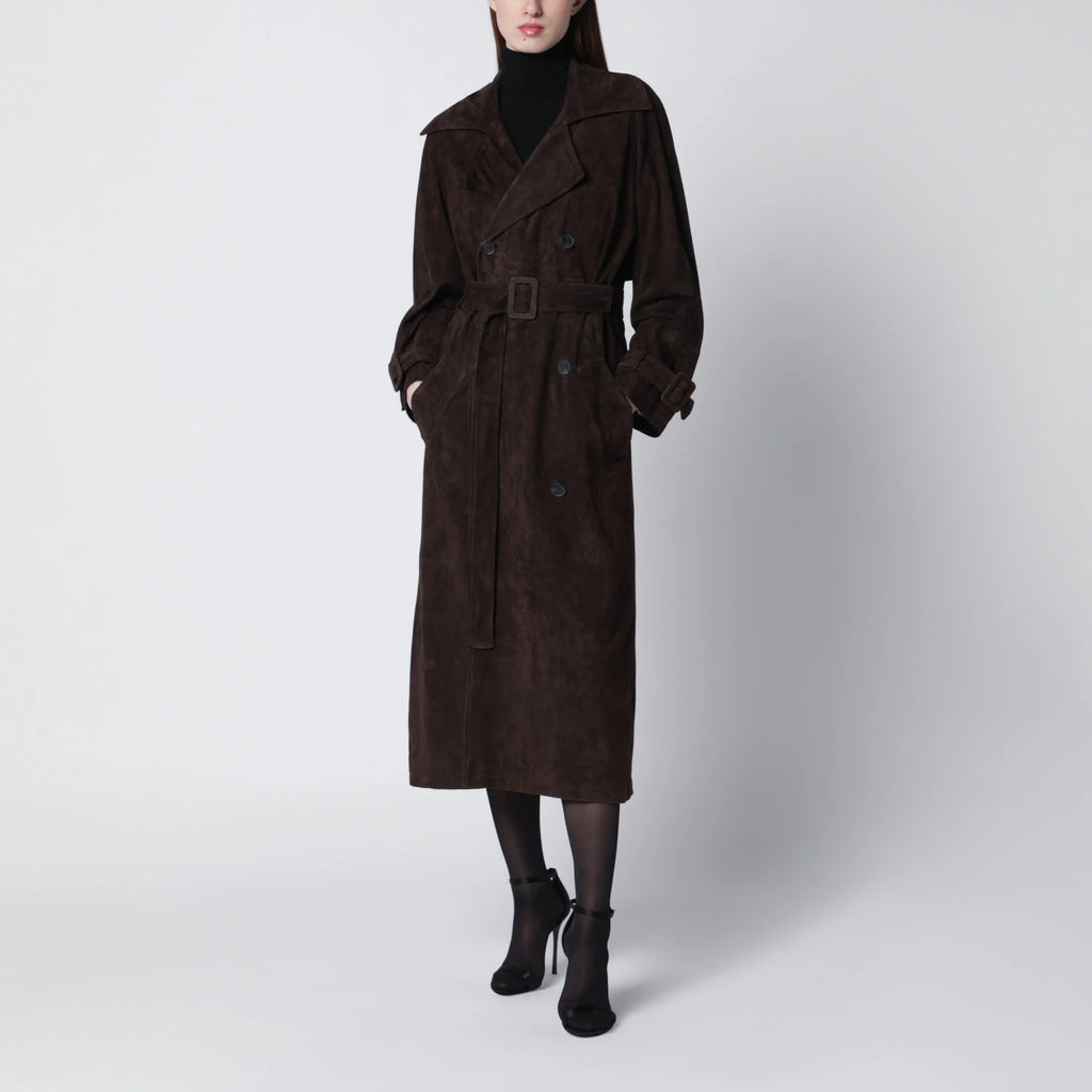 Sword 6644 Brown double-breasted suede trench coat