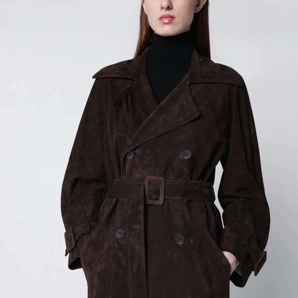 Sword 6644 Brown double-breasted suede trench coat