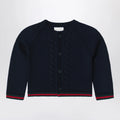 GUCCI Blue wool cardigan with Web tape