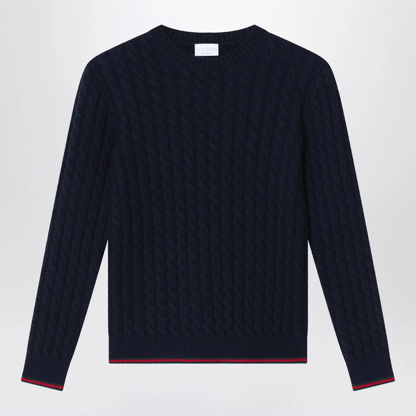 GUCCI Blue cable-knit wool sweater