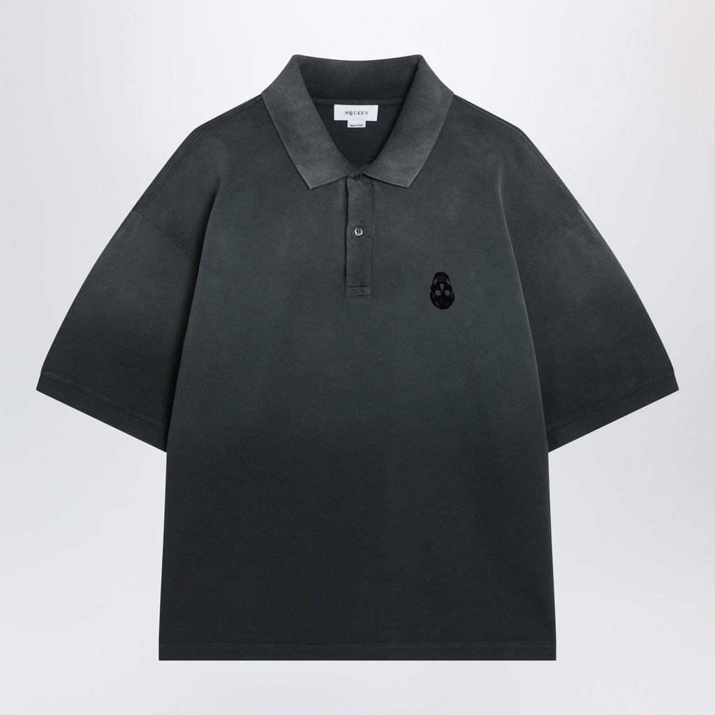 Alexander McQueen Faded effect black polo shirt in cotton