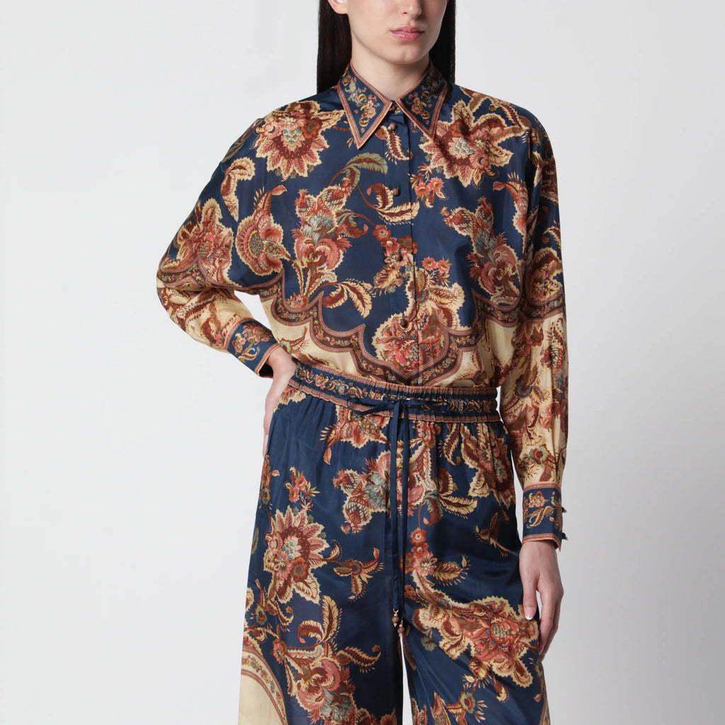ZIMMERMANN Aster Relaxed navy Jacobean shirt