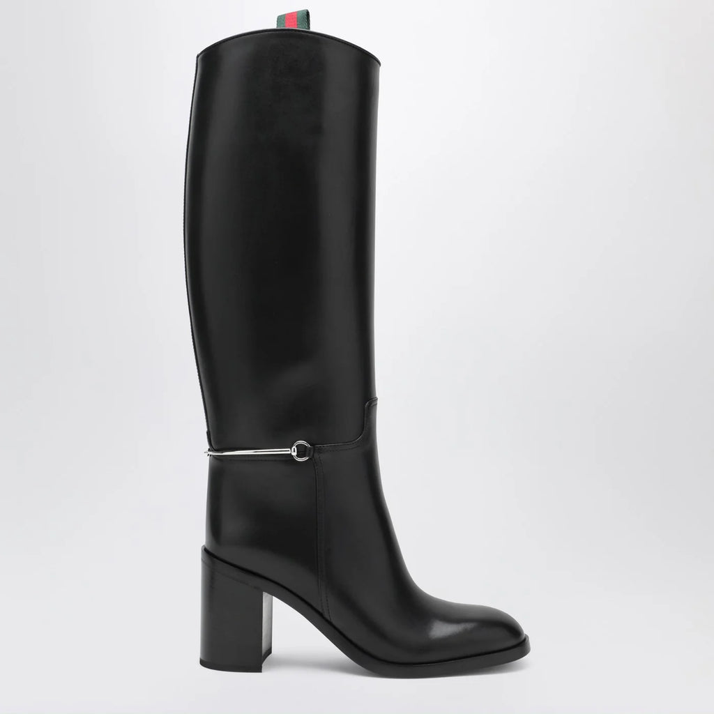 GUCCI Tall black boot with slim Horsebit