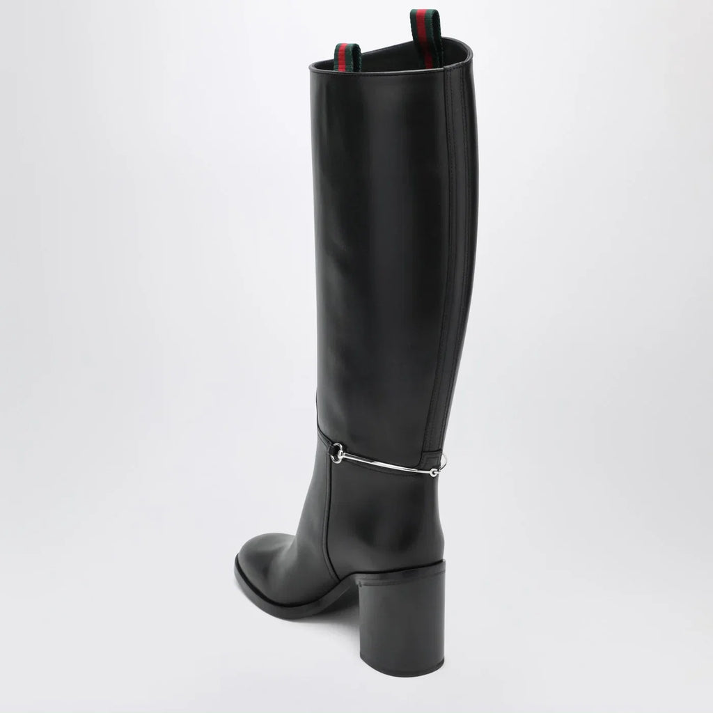 GUCCI Tall black boot with slim Horsebit